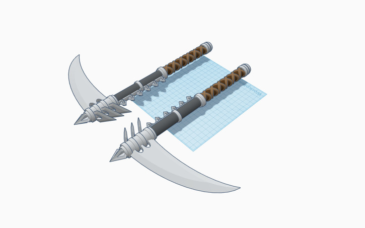 3d Design Dual-wielded Scythe Axes (kama) - Reaper Twins - Tinkercad