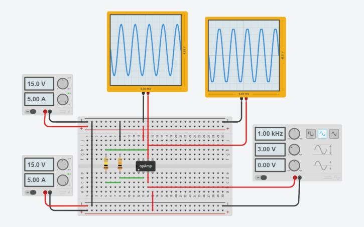 Circuit design Non_Inverting Amplifier - Tinkercad